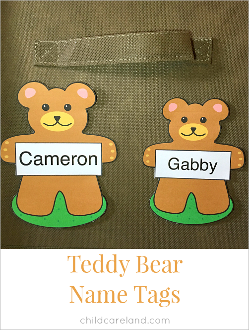 teddy bearn name tags for preschool and kindergarten