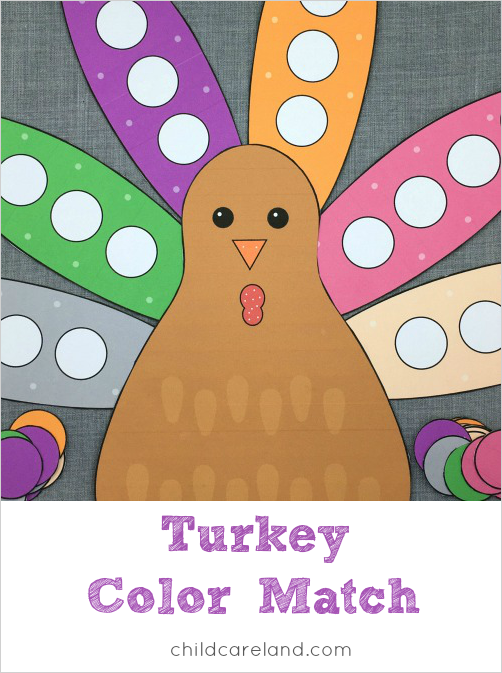 turkey color match for preschool and kindergarten