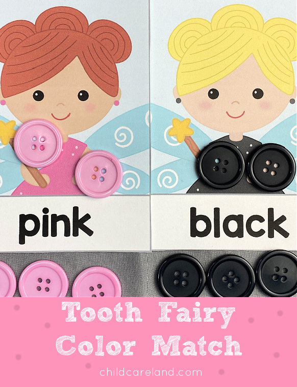 tooth fairy color matching activity for preschool and kindergarten