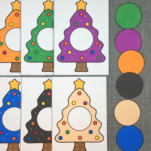 holiday tree color match for preschool and kindergarten