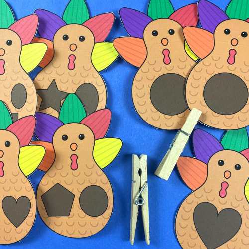 turkey shape match and clip for preschool and kindergarten