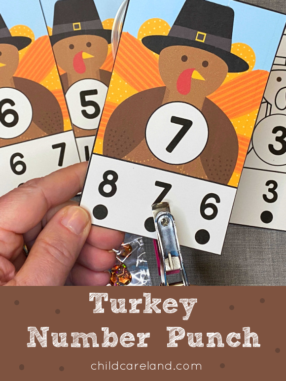 turkey number punch cards for preschool and kindergarten math and fine motor development