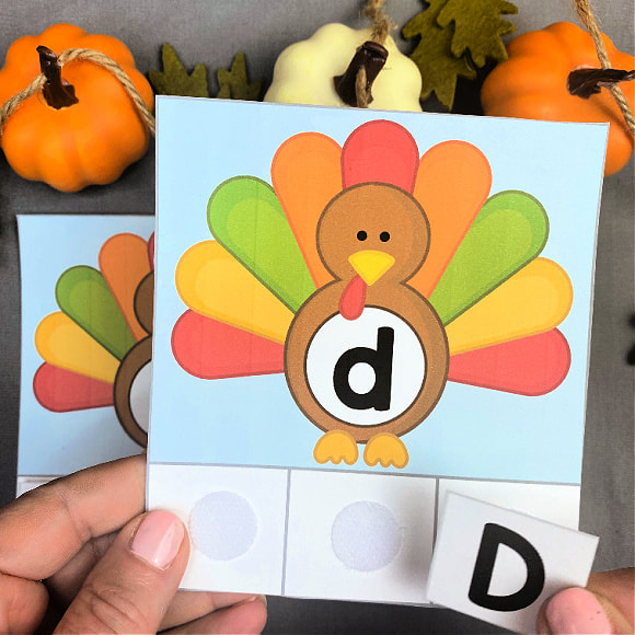 turkey letter sorting cards for preschool and kindergarten