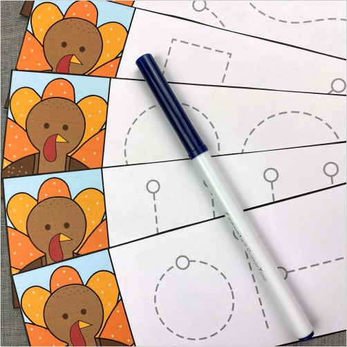 turkey writing skills cards for preschool and kindergarten